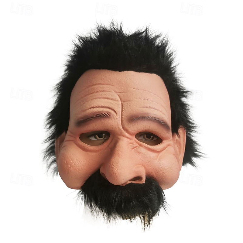 Halloween Half Face Black Hair Mask For Adults Realistic Scary Costumes Latex Face Mask, Creepy Horror Mask, Spooky Party Prop3