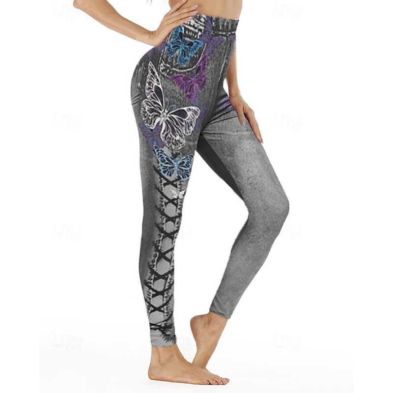 Women's Slacks Leggings Cozy Leggings Streetwear Casual Full Length Natural Flower Print Comfy Outdoor Holiday Going out Wine Black Blue Sky Blue Fall Regular Fit