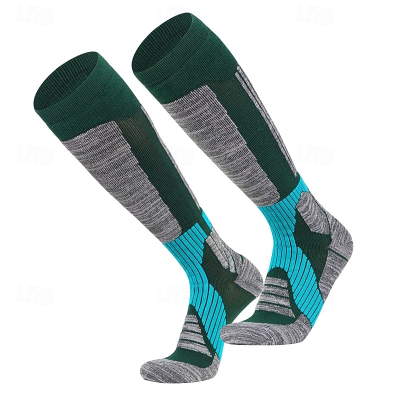 1 Pair Men's Women's merino wool socks Running Socks Sports Socks Thermal Warm Breathable Anti Blister Thick Outdoor Over The Calf Patchwork Merino Wool Yellow Red Green for Ski / Snowboard Running2