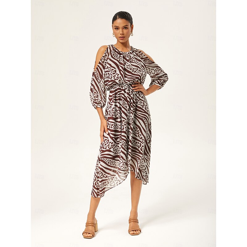 Animal Print Ruched Three Quarter Sleeve Dress4