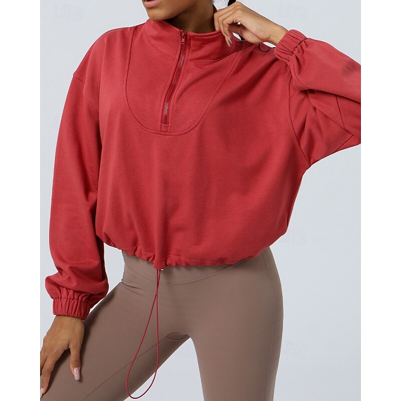 Women's Pullover Sweatshirt Hiking Jacket Sport Jacket Outdoor Elastic Hiking Outfits Hiking Clothes Autumn / Fall Hoodie Cotton Tennis Golf Running Solid Color Violet Navy Burgundy2