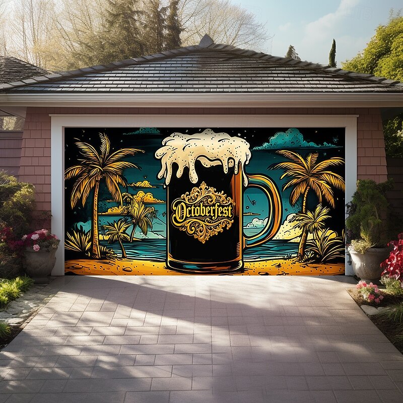 Oktoberfest 2025 Outdoor Garage Door Cover Banner Beer Tropical Beach Large Backdrop Decoration for Holiday Outdoor Garage Door Home Wall Decorations4
