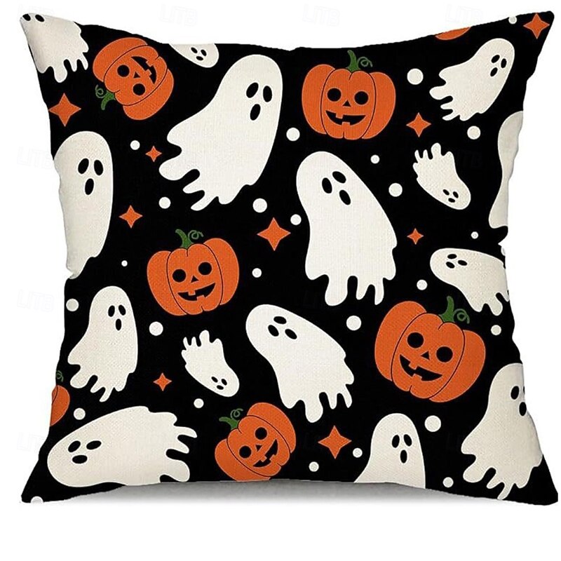 1 pcs Linen Pillow Cover, Halloween Square Traditional Classic3
