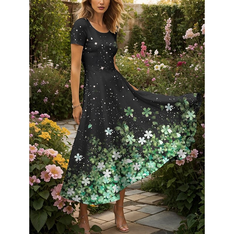 Women's Maxi Dress Knit Dress Casual Dress A Line Dress Summer Dress Elegant Vacation Casual Regular Fit Ombre Floral Graphic Short Sleeve Square Neck Pink Blue Purple Green Summer4