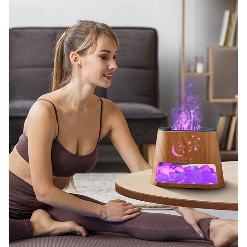 1 Pc Natural Rock Aromatherapy Machine Humidifier Colorful Flame Atmosphere Light with Essential Oil Addition Hollow Star Moon Salt Stone Decorative Light Remote Control Timing DC24V Plug4