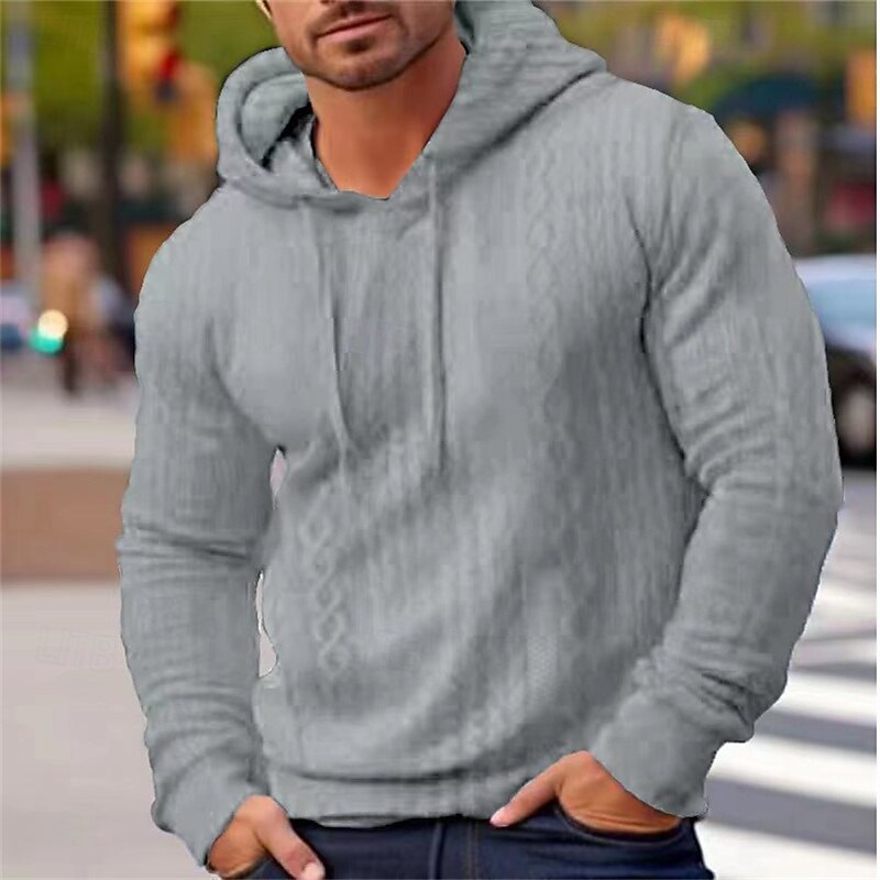 Men's Hoodie Black White Blue Gray Hooded Plain Jacquard Pocket Ribbed Textured Sports & Outdoor Daily Holiday Polyester Streetwear Basic Casual Spring Autumn / Fall Clothing Apparel Hoodies2