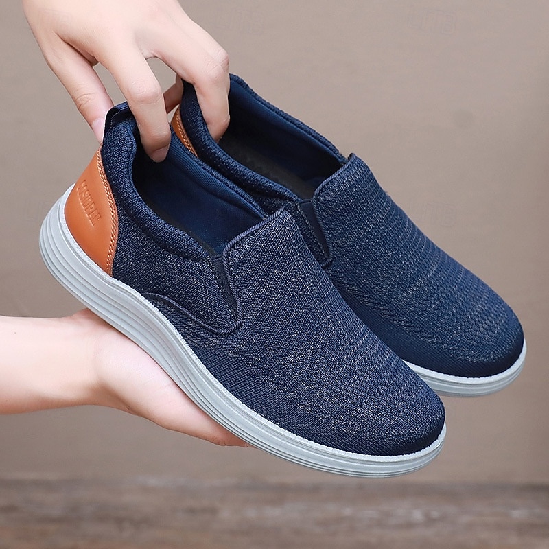 Men's Navy Knit Slip-On Sneakers – Breathable Stretch Fabric with Contrast Heel, Ultra-Light Comfort for Walking, Travel and Daily Wear2