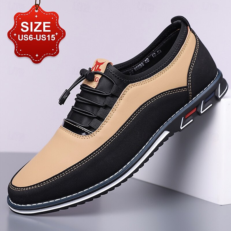 Men's Beige and Black Athletic Sneakers with Elastic Lace-Up Design and Cushioned Sole – Comfortable and Stylish Sports Footwear for Casual Wear, Running, and Outdoor Activities