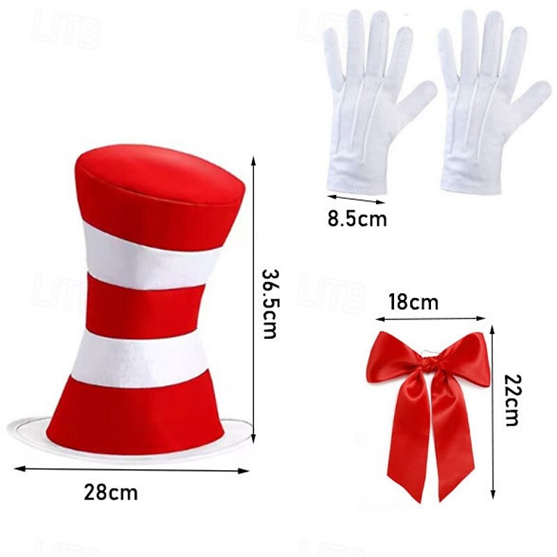 The Cat in the Hat Tutu Accessories Set Tall Hat Storybook Characters Movie Cosplay for Unisex Adults' Halloween Carnival World Book Day Performance Educational Dress Up3