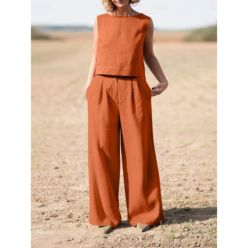 Women's Elegant Fashion Streetwear Shirt Blouse Sleeveless Crew Neck Solid Color Outdoor Work Casual Navy Blue Orange Green Summer Loose Fit