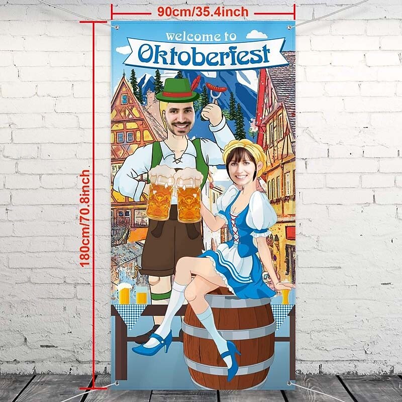 Oktoberfest Photo Prop Door Banner Backdrop Props Bavarian Flag Pennant Banner for German Themed Party Decorations3