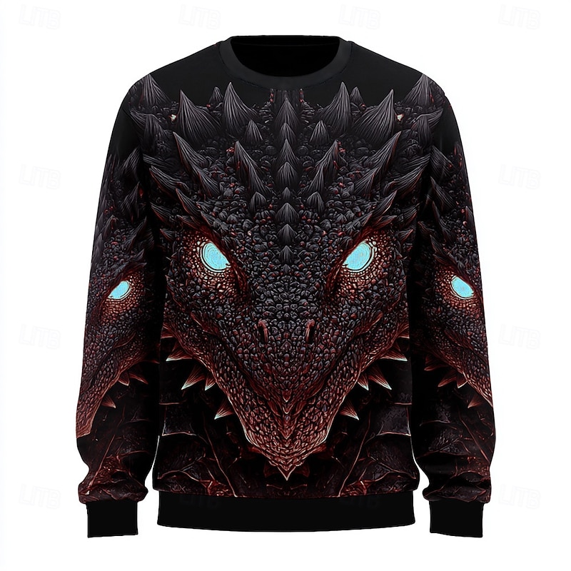 Men's Dragon 3D Sweatshirt Exaggerated Casual Long Sleeve Crew Neck Yellow Red Crewneck 3D All Seasons Designer3