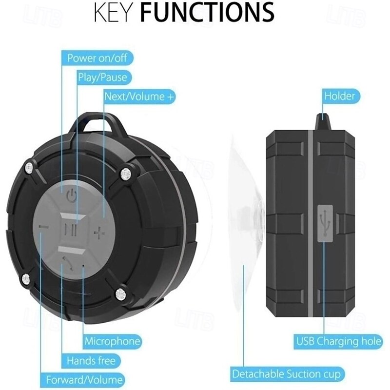 Shower Speaker, IPX7 Waterproof Bluetooth Speaker, Loud HD Sound, Portable Wireless Speaker with Suction Cup & Sturdy Hook, Built-in Mic, for Shower, Pool, Beach, Outdoor3