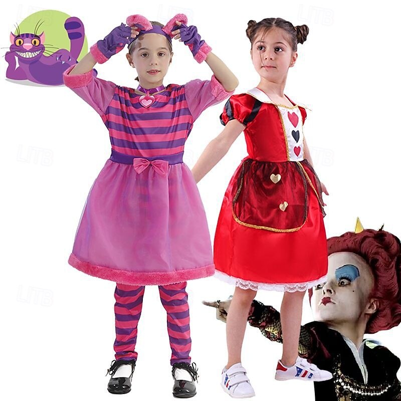 Alice in Wonderland Fairy Tale Queen of Hearts Venom The Cheshire Cat Dress Costume Storybook Characters Cosplay Movie Cosplay for Girls' Kid's Halloween Carnival World Book Day Performance