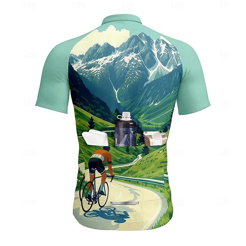 Men's Cycling Jersey Graphic Geometric Short Sleeve Bike Jersey Top with 3 Rear Pockets UV Resistant Quick Dry Front Zipper Reflective Strips Sports Green Clothing Apparel2