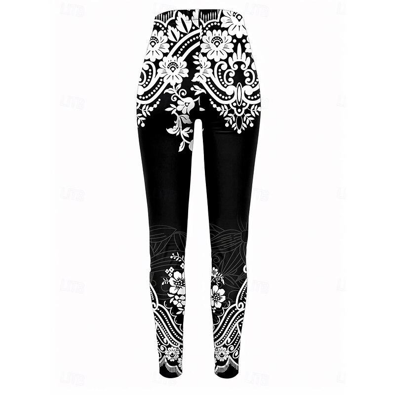 Women's Leggings Vintage Fashion Ethnic Style Ankle-Length High Waist Graphic Geometric Pattern Printing Soft Breathable Stretchy Casual Daily Holiday White Blue Green Amethyst Spring Slim Fit2
