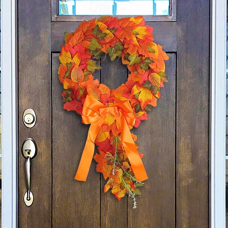 Fall Wreath for Front Door Thanksgiving Autumn Harvest Indoor Outdoor Decoration, Rustic Maple Leaf Grapevine Wreath Wall and Door Hanging Decor2