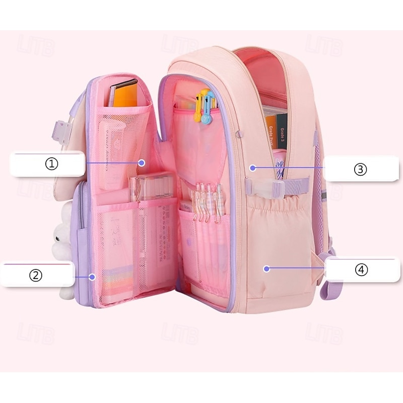 Kids and Teen Girls' Kawaii Backpack – Pastel Cartoon School Bag with Bunny Plush Charm and Multi-Pocket Organizer for Elementary and Middle School3