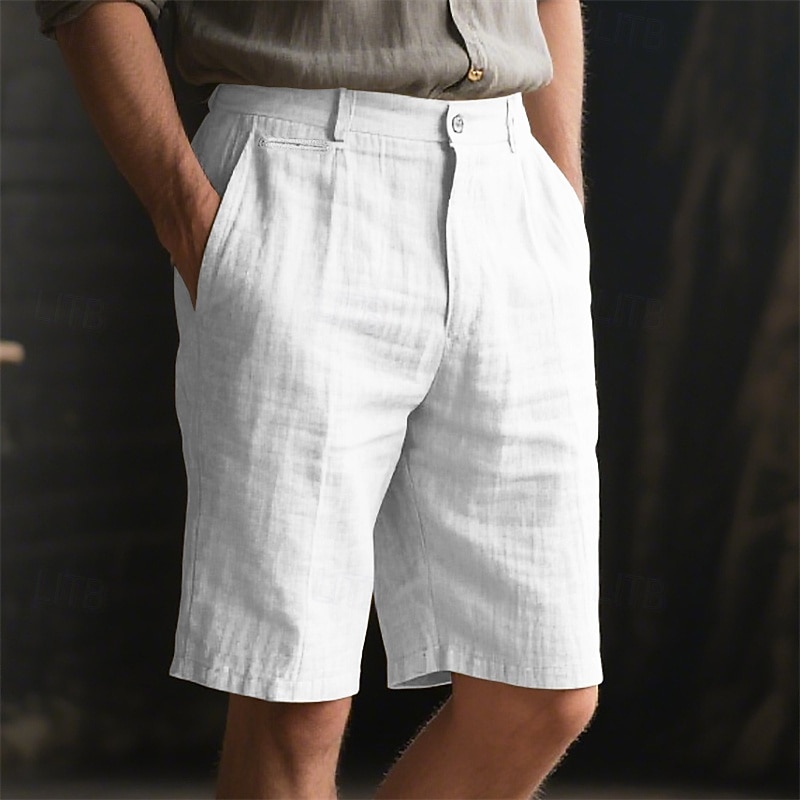 Men's Shorts Linen Shorts Summer Shorts Beach Shorts Buttons Pocket Plain Comfort Breathable Short Vacation Holiday Beach Hawaiian Boho White Khaki