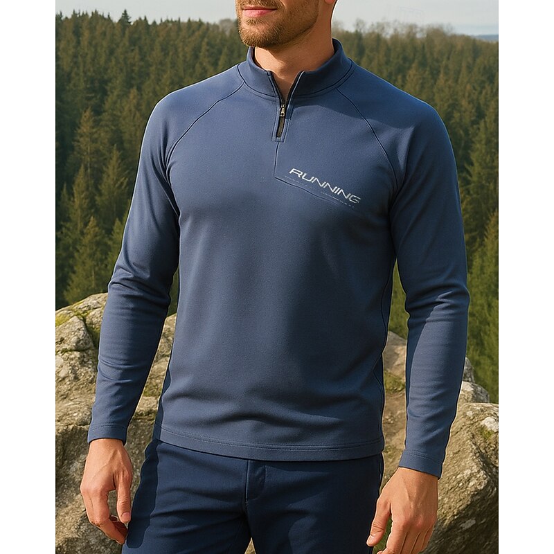 Men's Polo Sweatshirt Running Top Hiking top Long Sleeve Stand Collar Tee Tshirt Top Outdoor Quick Dry Lightweight Elastic Breathable Quarter-Zip Polyester Dark Grey Black Green Tennis Golf Running3