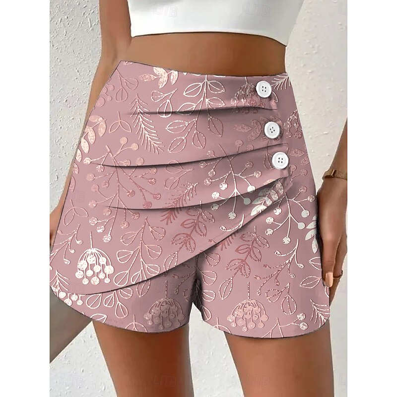 Women's Chinos Shorts Vacation Vintage Ethnic Style Short High Waist Floral Graphic Pleated Micro-elastic Outdoor Vacation Street Violet Robin's Egg Blue Pink Green Summer Spring Regular Fit