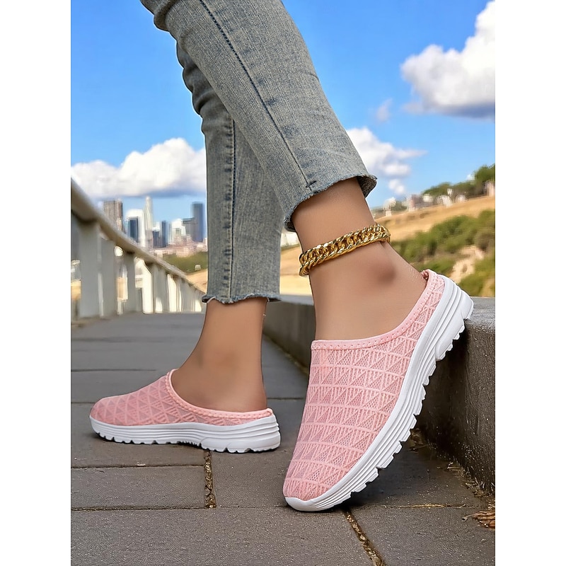 Women's Pink Mesh Walking Shoes – Lightweight Breathable Mule Sneakers for Outdoor Fitness, City Commutes and Casual Travel4