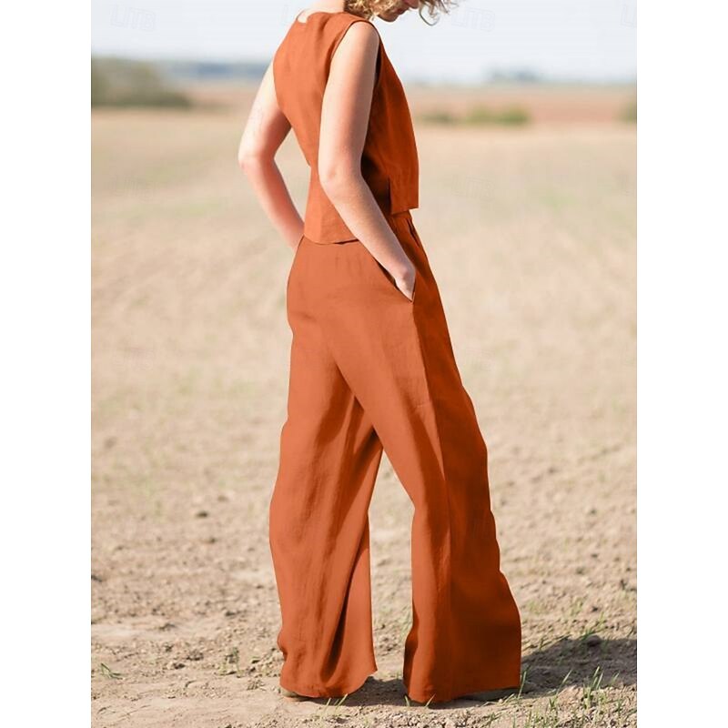 Women's Elegant Fashion Streetwear Shirt Blouse Sleeveless Crew Neck Solid Color Outdoor Work Casual Navy Blue Orange Green Summer Loose Fit3