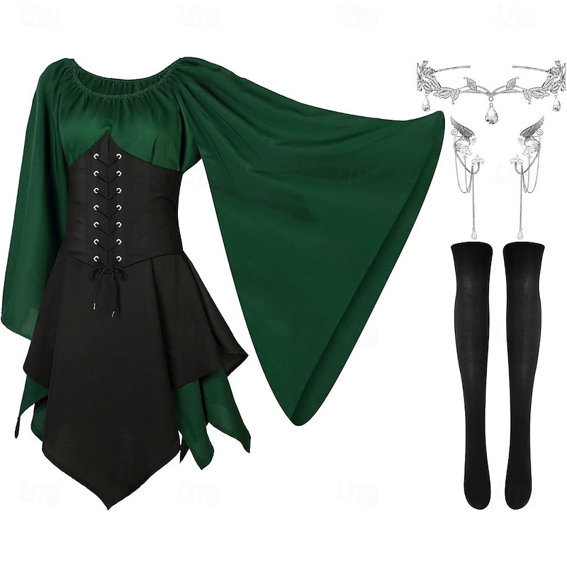 Outfits Dress Cosplay Costume Outfits Elf Fairy Fancy Dress Women's 1 Hair Jewelry Dress Socks2