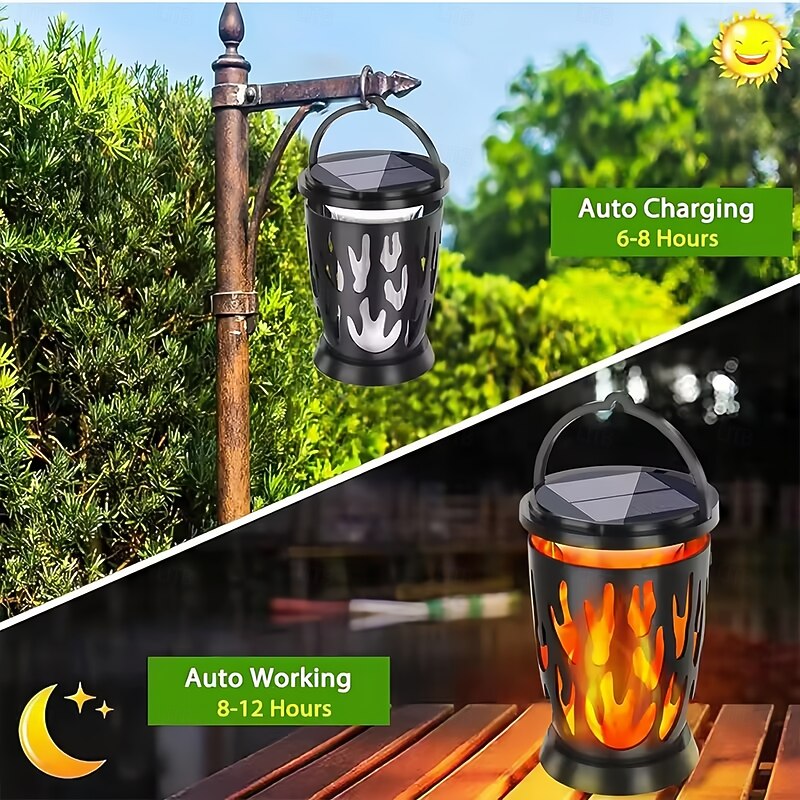 Solar Lanterns Flame Light Outdoor IP65 Waterproof Landscape Lamp Hanging Camping Lights for Courtyard Garden Flickering Flame Decor  1PC3