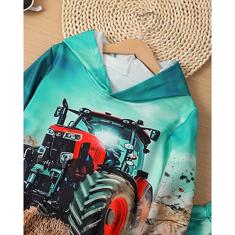 Boys' 3D Graphic Car Hoodie & Sweatpants Set Sports Suit Tracksuits Long Sleeve Spring Fall Daily Basic Casual Kids 4-12 Years Hooded Outdoor Vacation Sports Tailored Fit3