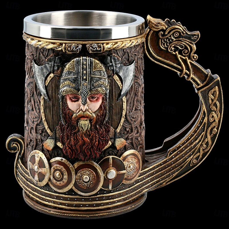 Medieval Dragon Head Viking Pirate Mug,Oktoberfest Gift Mug 3D Resin Beer Cup with Stainless Steel Liner, Gothic Barware for Home, Pub, or Tavern Decor2
