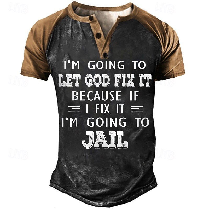 Men's Color Block Letter T Shirt Henley Shirt Graphic Tee Short Sleeve 3D Print Vintage Designer Basic Outdoor Daily Sports Summer Black Blue Purple Green Henley Henley T-Shirt