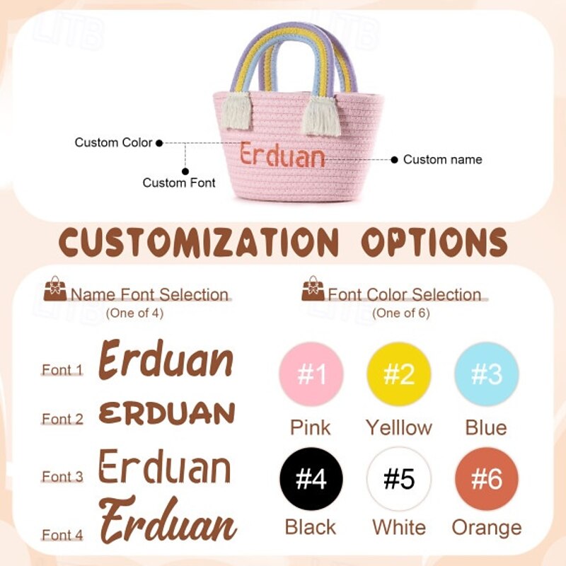 Personalized Children's Tote Bag with Custom Name Multiple Font Styles and Colors designed to inspire creativity and confidenceperfect for school travel playdates or everyday use.2