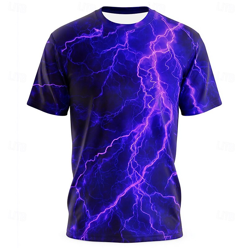Men's Optical Illusion Lightning 3D T Shirt Short Sleeve T shirt 3D Print Crew Neck Shirt Exaggerated Designer Party Street Casual Deep Purple White 1 White Summer Spring All Seasons Clothing Apparel4