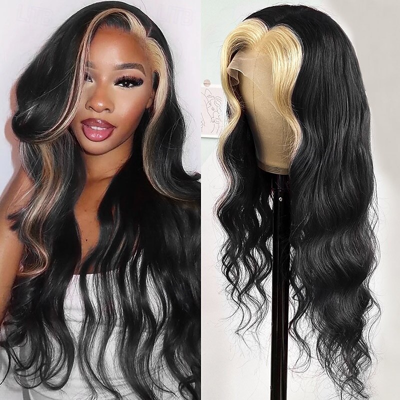 1B/613# Highlights Dyeing Color Human Hair 13x4 Lace Front Wig Body Wave 150%% Density