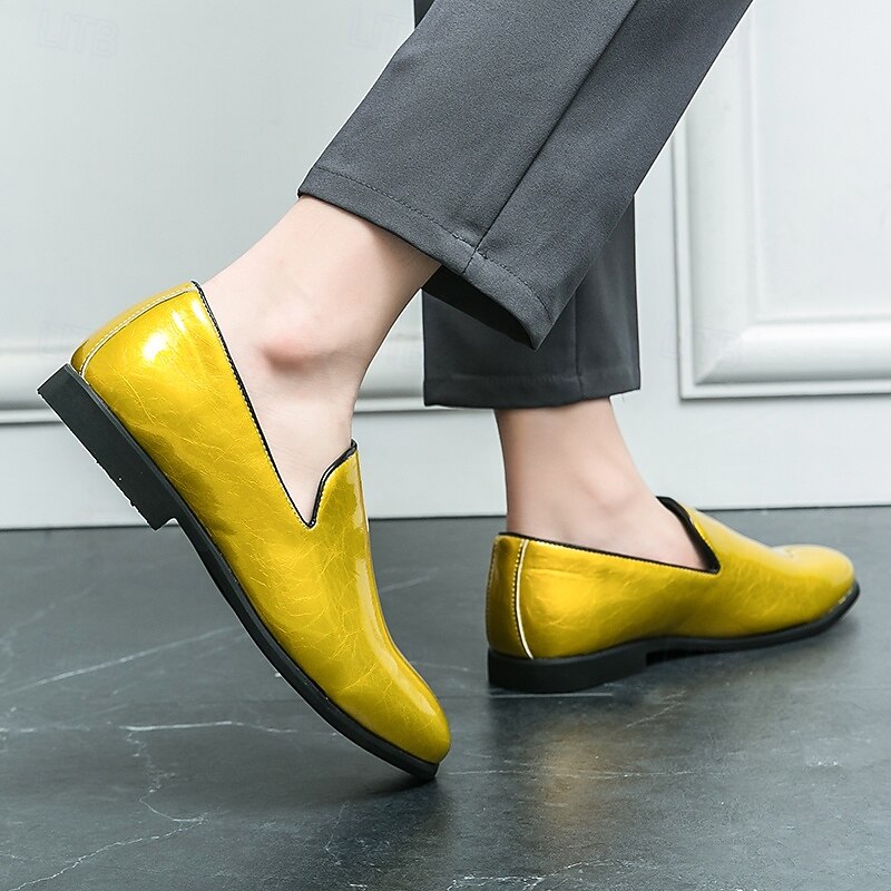 Men's Shiny Gold Metallic Slip-On Loafers – Fashionable Faux Leather Dress Shoes for Parties, Wedding Receptions, Stage Performances, Prom Nights and Nightclub Events3