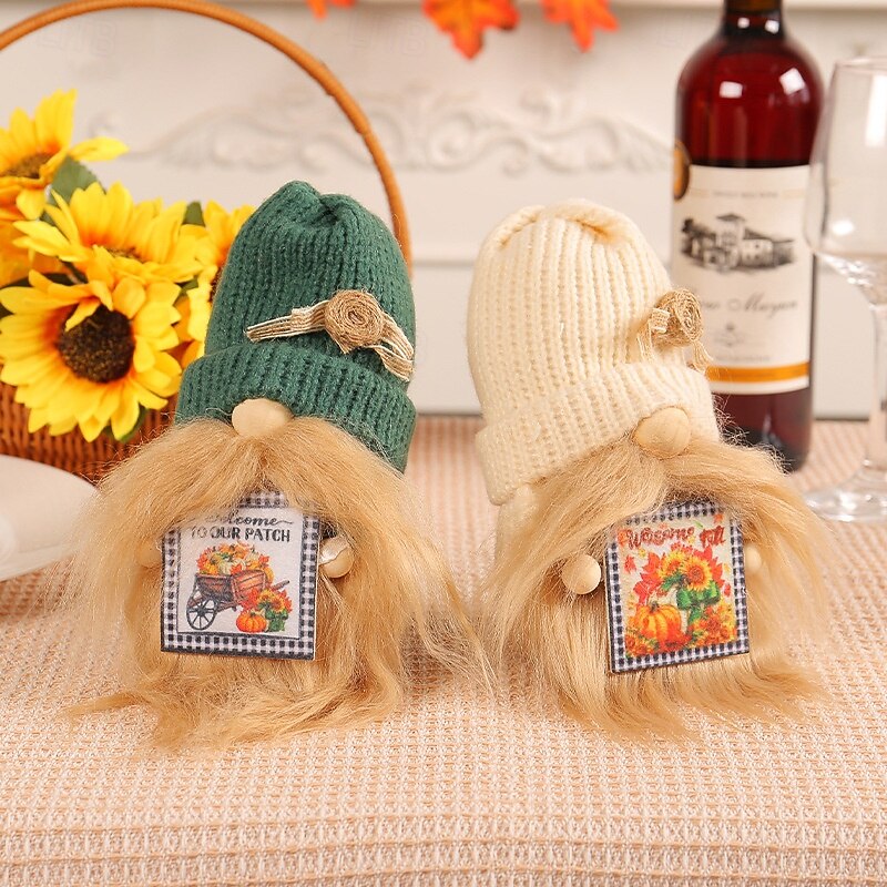 Fall Gnome Thanksgiving Autumn Harvest Decoration, Knitted Plush Doll with Hat, Cartoon Figurine, Tabletop Figurine2