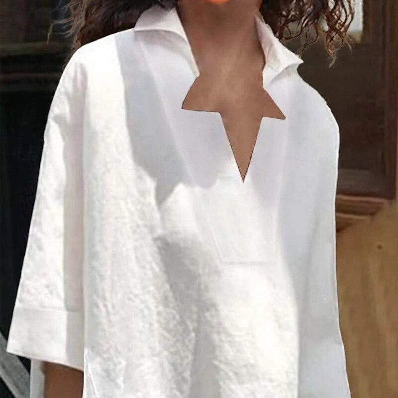 Women's Shirt Solid Color Plain Elegant Daily Casual Half Sleeve V Neck Regular Tops Daily Holiday White Summer Spring Fall2