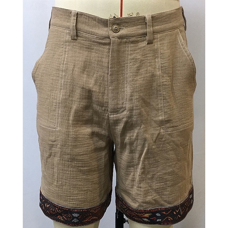 Men's Shorts Linen Shorts Summer Shorts Beach Shorts Buttons Pocket Bohemian Comfort Breathable Short Vacation Holiday Beach Hawaiian Boho Khaki3