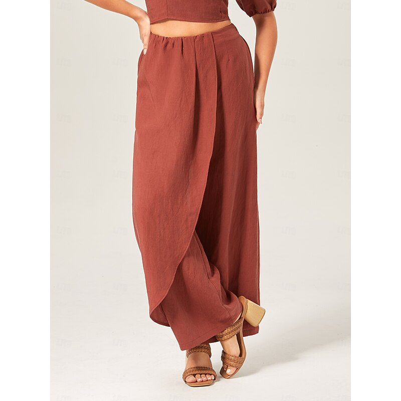 Lyocell-blend Broadcloth Solid Color Loose Long Pants4