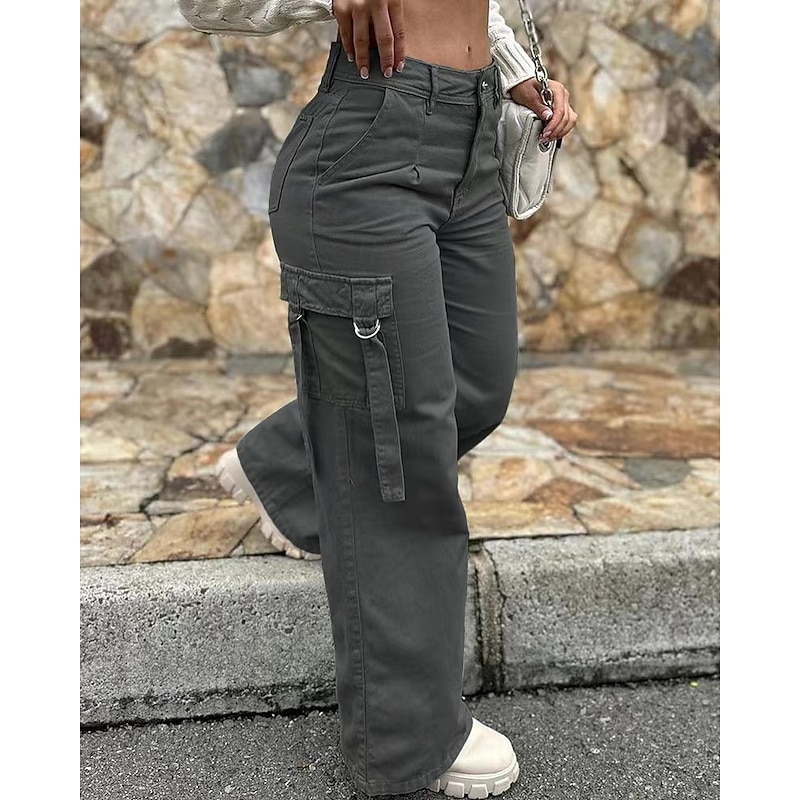 Women's Cargo Pants Fashion Streetwear Full Length Natural Plain Pocket Comfy Outdoor Comfortable Outdoor Vacation Holiday Dark Grey Green Fall Regular Fit