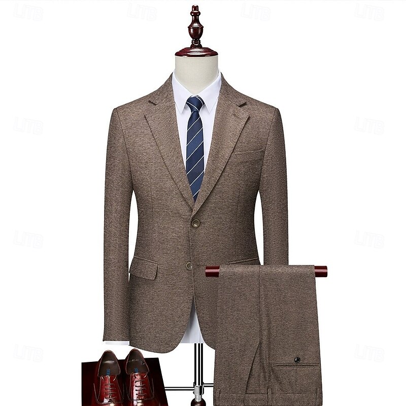 Men's Wool Tweed Suits Wedding Business Herringbone Suits Brown Grey Retro Formal Tailored Fit 3 Piece Single Breasted Two-buttons
