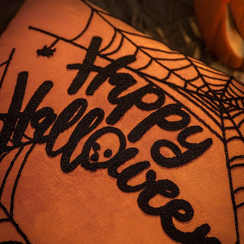 Halloween Pillow Covers Pumpkin Fall Embroidered Decorative Throw Pillow Covers, Ghost Spider Web Pillow Cover Halloween Decor for Living Room Bedroom Sofa2