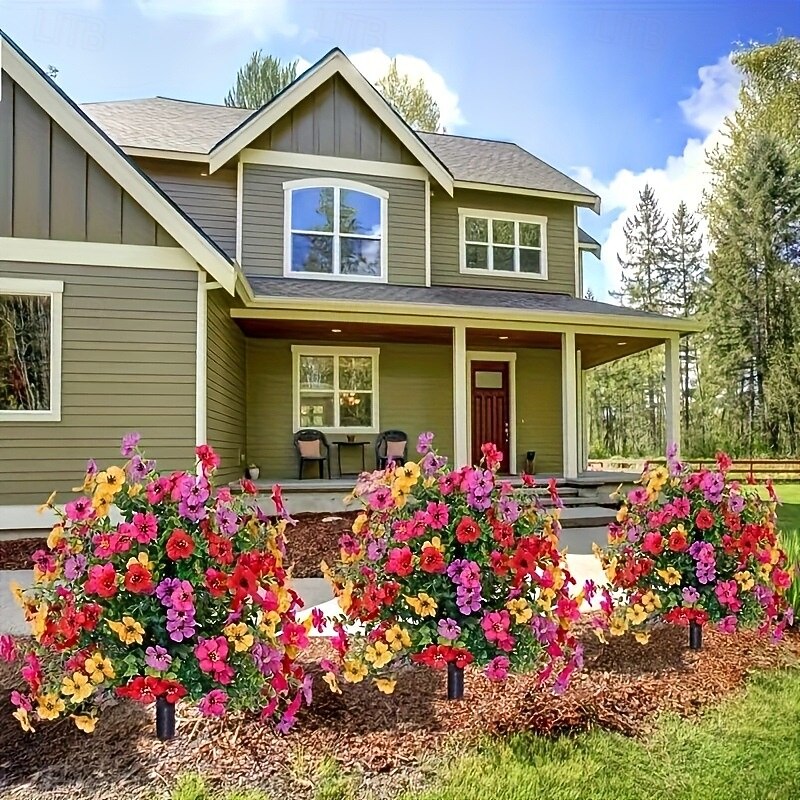 Simulation Violet with Ground Plug and Stake, Artificial Garden Flower Decor, Fake Plant for Outdoor Yard, Lawn, or Home Decoration