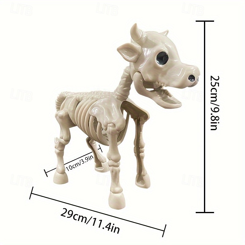1pc Halloween Cow Skeleton Decor Plastic Bovine Skeleton Statue Outdoor Sculpture Spooky Animal Bones Decorative Prop3
