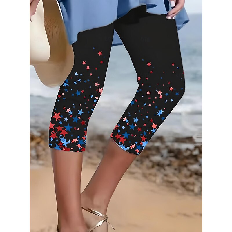 Women's Capri Pants Leggings Vacation Vintage Fashion Calf-Length High WaistPantsAmerican Graphic Star Striped Printing Breathable Soft Stretchy Formal Outdoor2