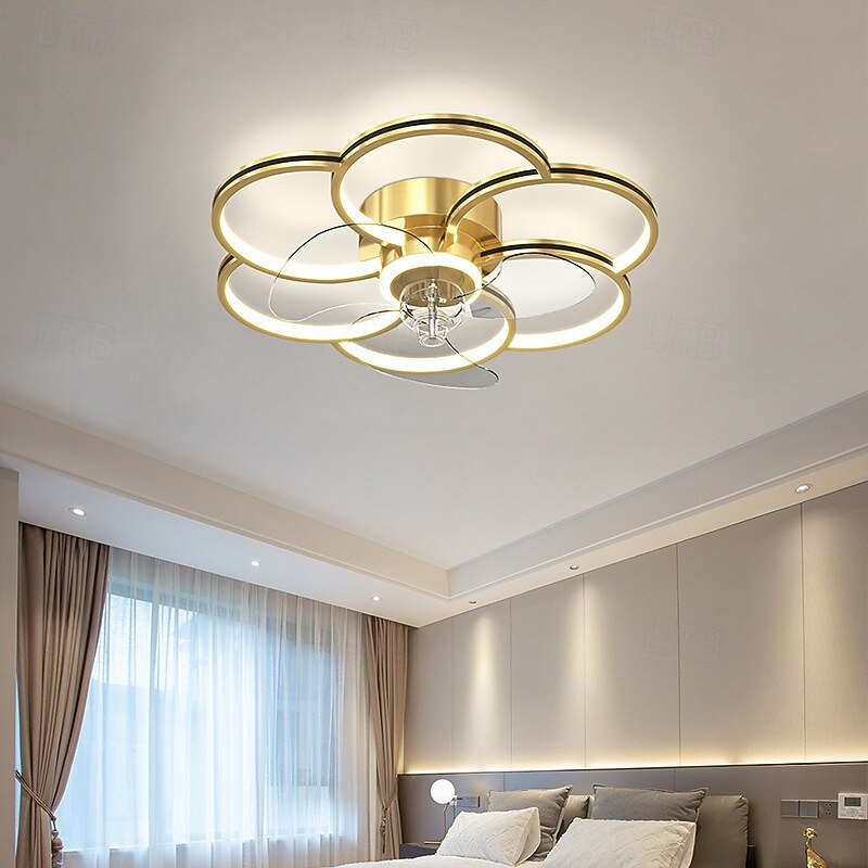 Ceiling Fan with Lights,Bedroom Led Dimmable Flower Type Fan Ceiling Light with Remote Control Modern Living Room Silent Ceiling Fan Light with Timer