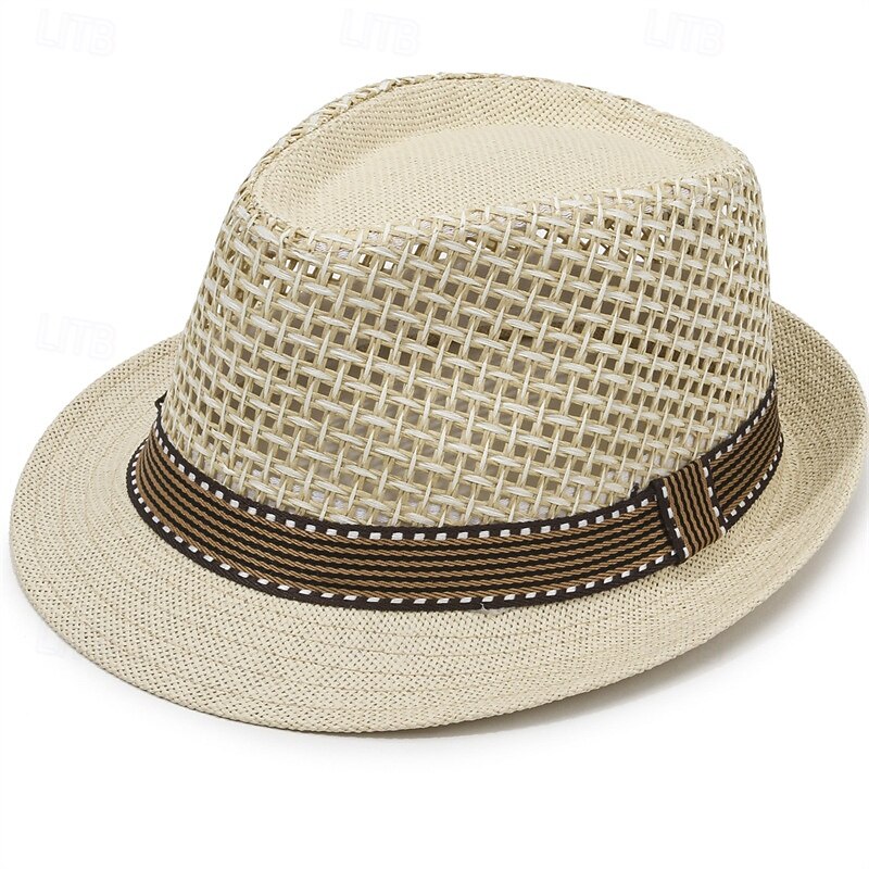 Breathable Sun Hat Men's Straw Hat With Mesh Stitching British Retro Jazz Hat Sun Hat2