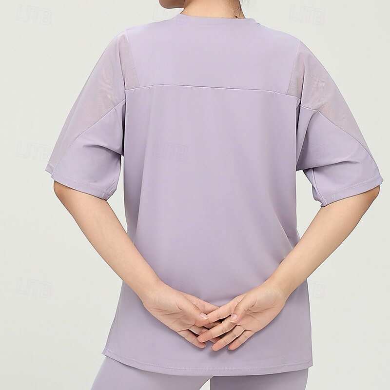 Women's Sports T-shirts Breathable Loose Short Sleeve Sports Solid Color Top For Gym Athletic Pilates Activewear4