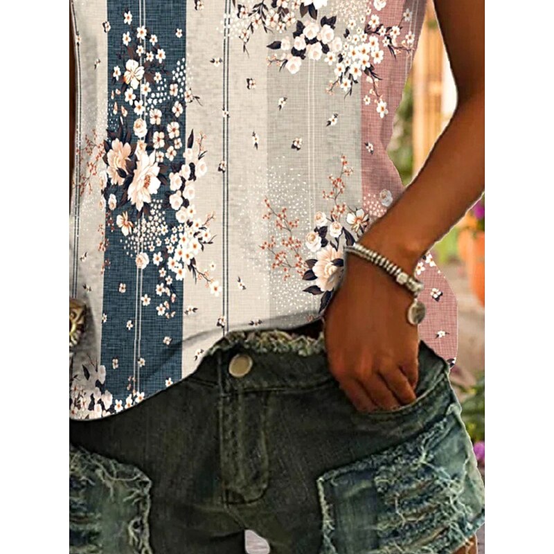 Women's Camisole Tank Top Floral Graphic Striped Vintage Daily Stylish Sleeveless V Neck Regular Tops Daily Going out Beach Wear Print Dusty Rose Summer Spring3